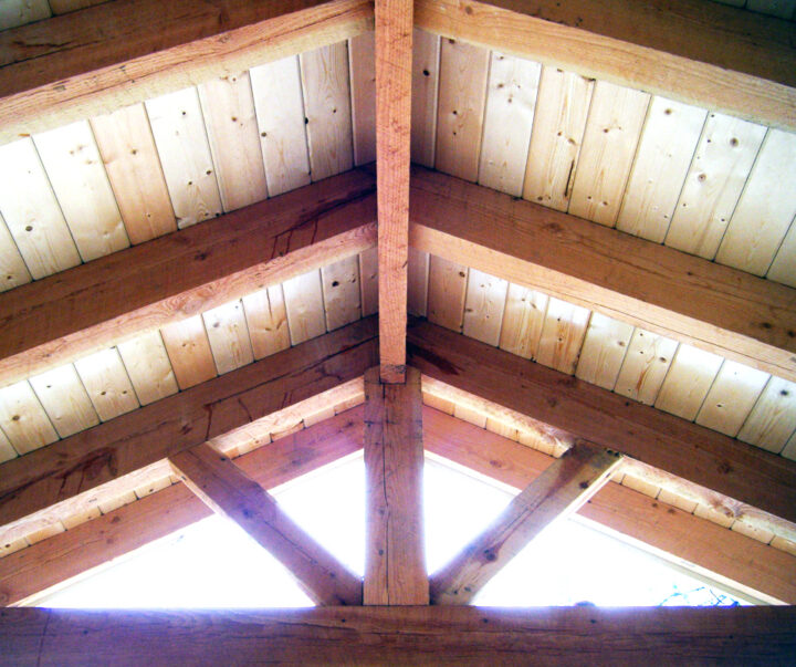 Inner view of customized wooden ceiling beams