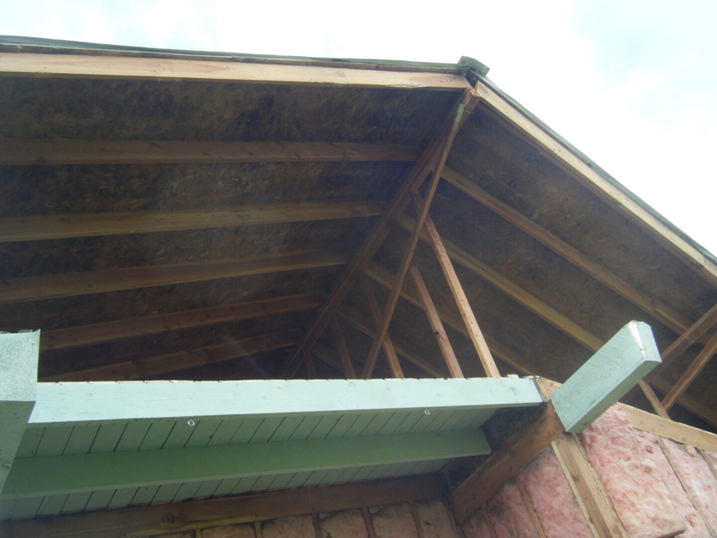 Wooden beams installed on a residential roof