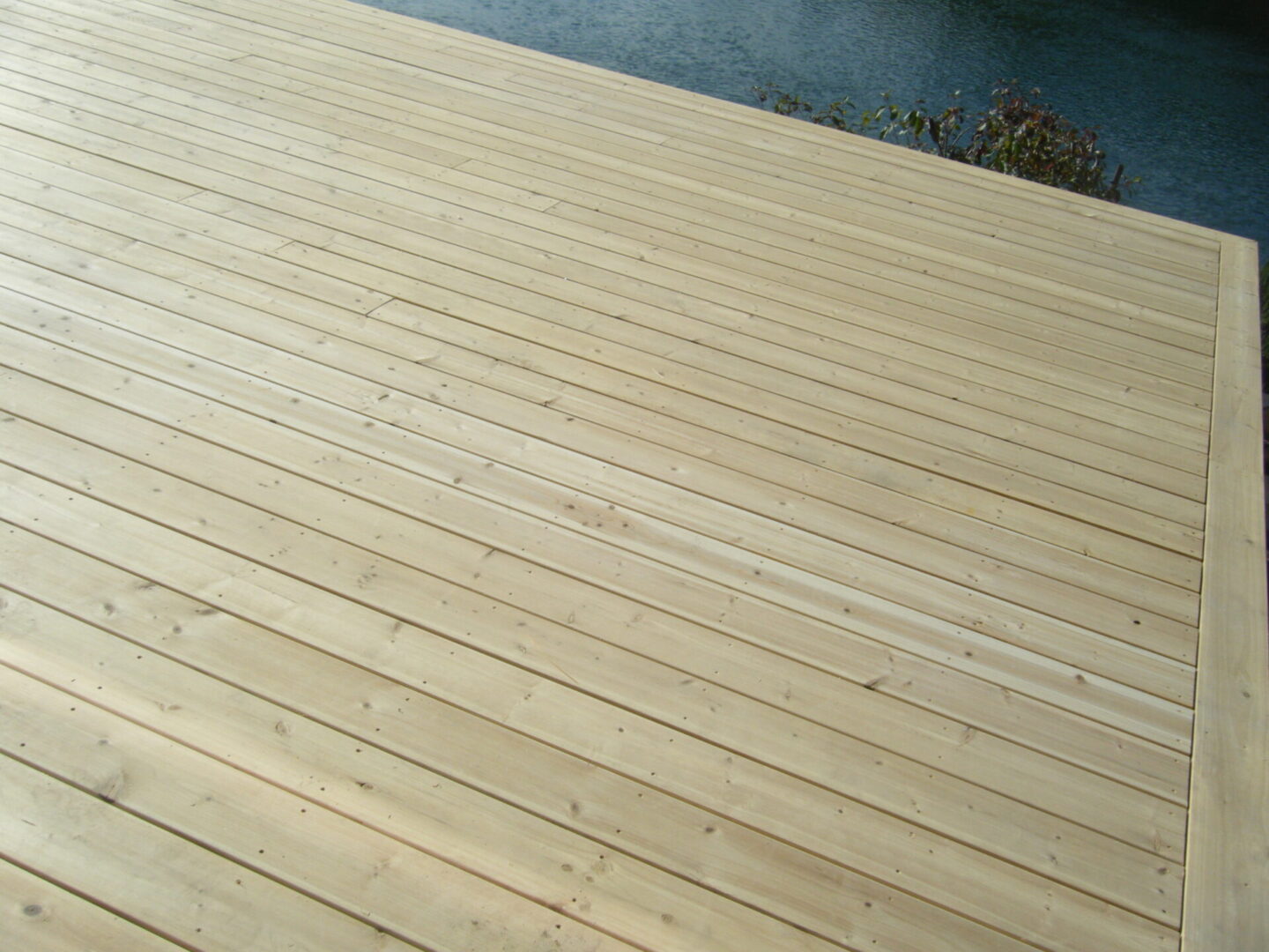 Light-colored wooden deck