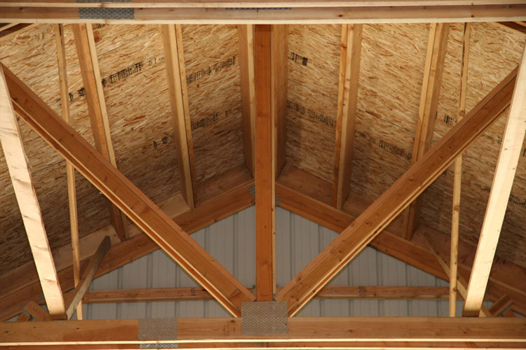Inside beams and poles of a wooden roof