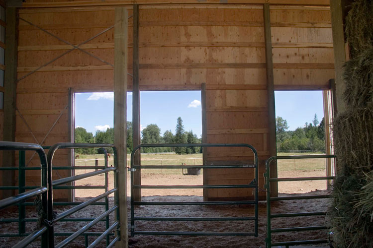 Inner view of a barn constructed with wood