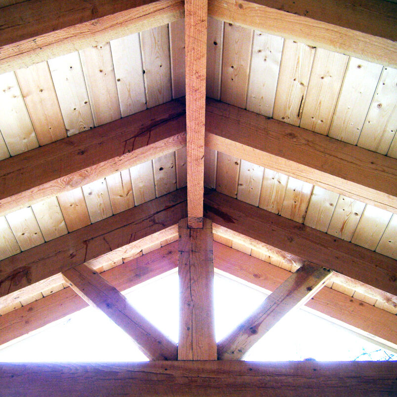 Inner view of customized wooden ceiling beams